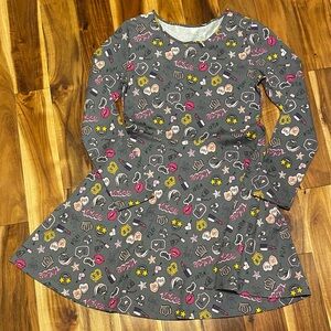 Girls Size L (10-12) Fit & Flare Gray Dress with Fun Pattern